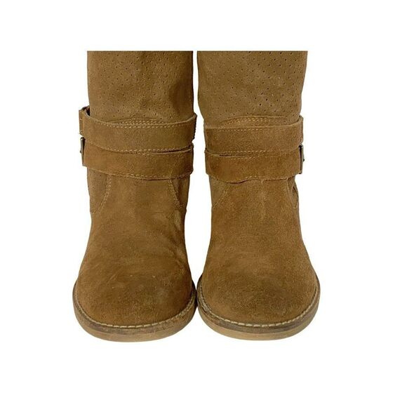 Vintage Chroma Pierced Suede Booties Boots Pull-On Brown Block Heel Leather 8M - Picture 3 of 10